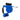 Blue retractable dog leash body with black handle and metal clip on white background