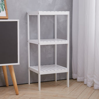 Elegant Three-Tier White Storage Rack for Living Room Organization Living and Home 