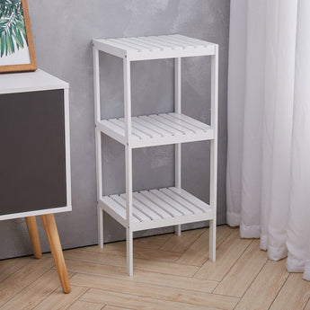 Elegant Three-Tier White Storage Rack for Living Room Organization Living and Home 