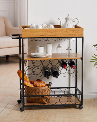 93.5cm H 3 Tier Kitchen Cart Wood Trolley for Dining Room Kitchen Trolleys Living and Home 
