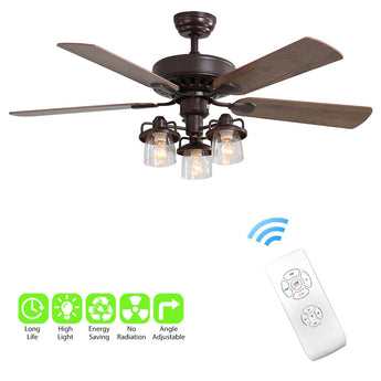 Wooden Ceiling Fan with 3 Head Lights & Remote 52 Inch Ceiling Fans Living and Home 