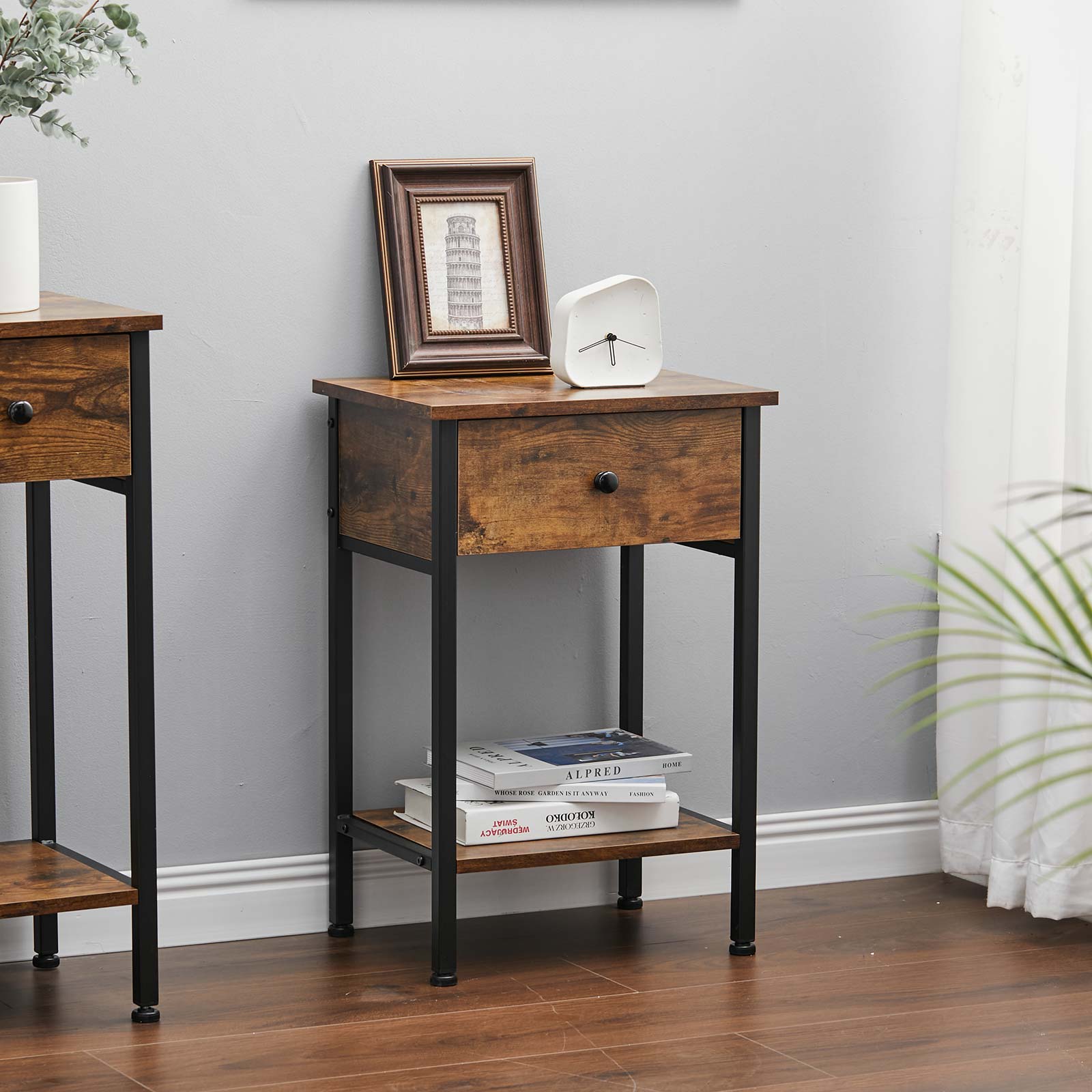 40CM Wide Ironart Wooden Side Table Drawer