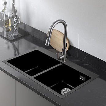 Black/Grey Quartz Undermount Kitchen Sink Double Bowl