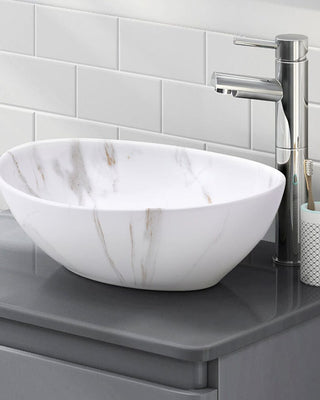 41.5cm W x 13.5cm D White Oval Marble Vessel Bathroom Sink Bathroom Sinks Living and Home 