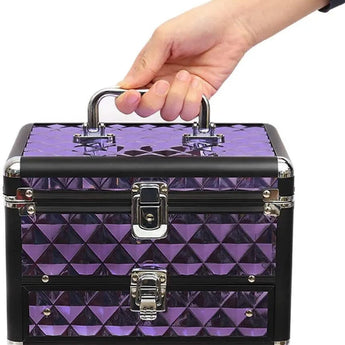 2in1 Purple Diamond Pattern Makeup Case with Mirror Makeup Organizers Living and Home 