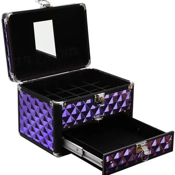 2in1 Purple Diamond Pattern Makeup Case with Mirror Makeup Organizers Living and Home 