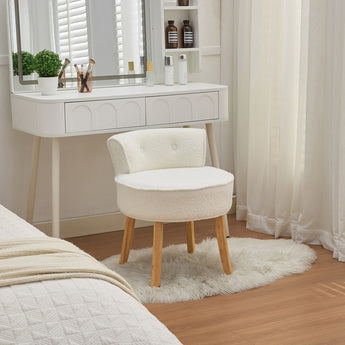 Teddy Fleece Dressing Table Stool with Solid Wood Legs
