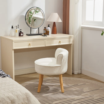 Teddy Fleece Dressing Table Stool with Solid Wood Legs