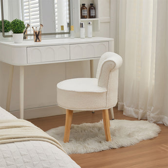White Teddy Fleece Upholstered Dressing Table Stool
