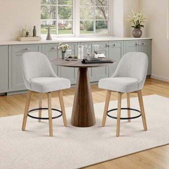 Set of 2 Swivel Bar Stools with Wooden Legs and Round Footrest