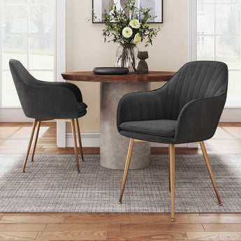 2Pcs Modern Velvet Upholstered Dining Chairs with Polished Gold Legs