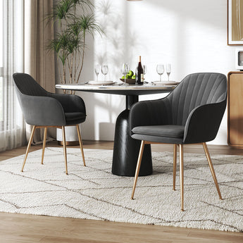 2Pcs Modern Velvet Upholstered Dining Chairs with Polished Gold Legs