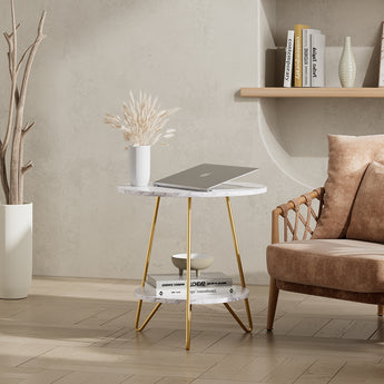 Chic 58 cm Two-Tier Round Coffee Table with Gold Frame