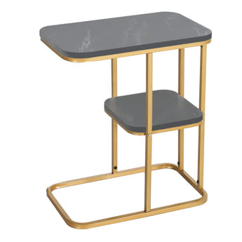 Stylish C-Shaped Two-Tier Side Table with Black Stone Pattern Living and Home 