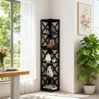 5 Tiers Black/ White Freestanding Wooden Vertical Shelf