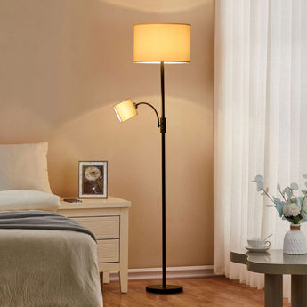 2-Light Floor Standing Lamp with Adjustable Head Black