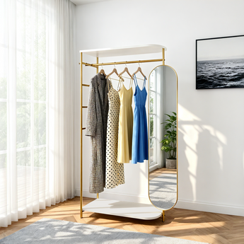170cm H Gold Metal Freestanding Clothes Rack with Mirror