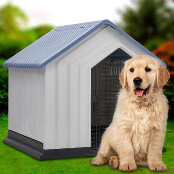 Large Blue-Top Plastic Dog House with Iron Door Living and Home 