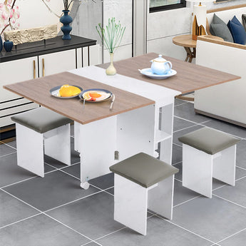 Versatile Expandable Dining Table Set, Drop-Leaf Table with Storage Shelves and Wheels Living and Home 