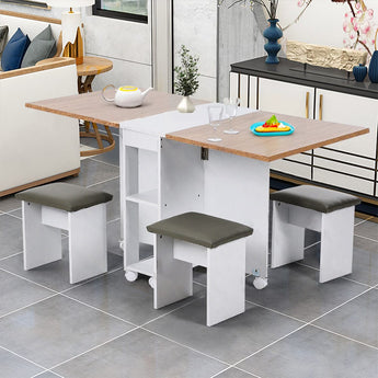 Versatile Expandable Dining Table Set, Drop-Leaf Table with Storage Shelves and Wheels Living and Home 