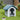 Blue plastic dog house front view with metal mesh door and side air vent panel