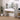 White vanity desk with lighted mirror, drawer, and side shelves for cosmetics