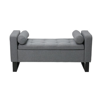 Grey Linen Upholstered Storage Bench