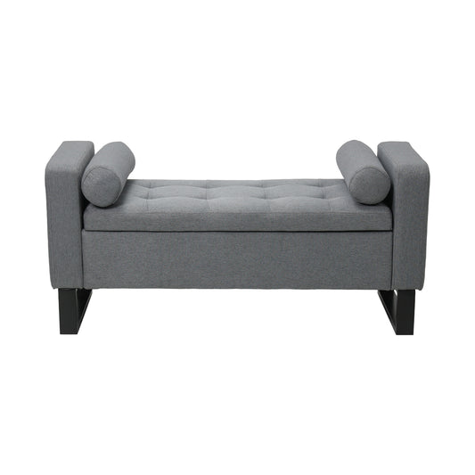 Grey Linen Upholstered Storage Bench