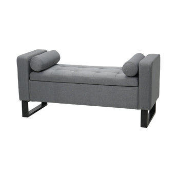 Grey Linen Upholstered Storage Bench