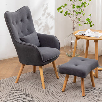 Frosted Velvet Upholstered Armchair with Footstool and Pillow