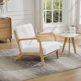 Teddy Fleece Upholstered Natural Wood-Framed Armchair