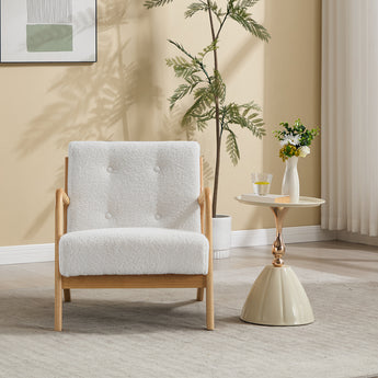 Teddy Fleece Upholstered Natural Wood-Framed Armchair