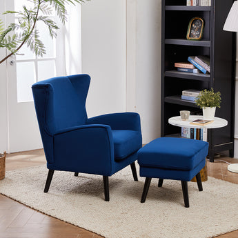 Multifunctional Velvet Upholstered Armchair with Footstool
