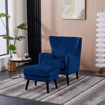 Multifunctional Velvet Upholstered Armchair with Footstool
