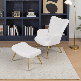White High-backrest Recliner Chair with footstool