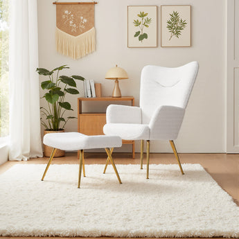 White High-backrest Recliner Chair with footstool