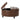 Brown round PU leather storage ottoman with lift-top and stud trim, open lid shown
