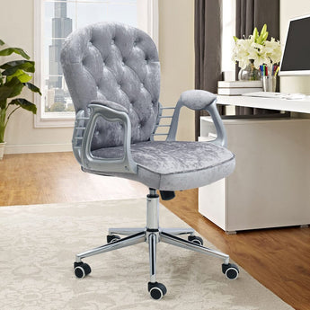 Celestial Gray Office Chair with Velvet Upholstery and Chrome Base Living and Home 