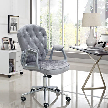 Celestial Gray Office Chair with Velvet Upholstery and Chrome Base Living and Home 