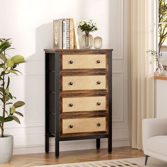 104.4cm H Rustic Rattan Storage Cabinet with 4 Drawers