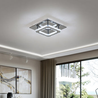Modern Crystal Square Flush Mount LED Ceiling Light with Chrome Finish