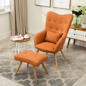 Linen Upholstered Armchair with Cushion and Footstool