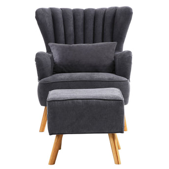 Dark Grey Cashmere Upholstered Wingback Armchair with Footrest