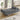 Linen convertible sofa bed in dark gray with 2 cushions, shown folded out