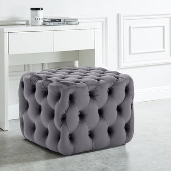 Grey Velvet Upholstered Square Ottoman Footstool