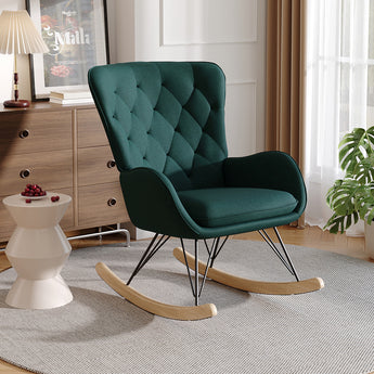 Green Velvet Upholstered Nursery Rocking Chair