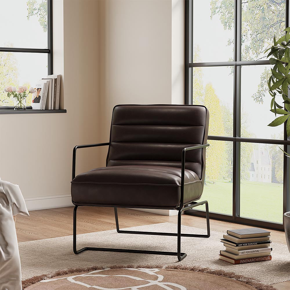PU Leather Upholstered Armchair Metal Base