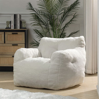 Elastic Sponge Bean Bag Chair White Single Lazy Sofa Bean Bag Chairs Living and Home 