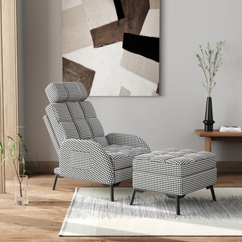 Linen Upholstered Convertible Recliner Chair with Footstool