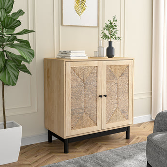 2ft Rustic Wooden Sideboard with Woven Doors